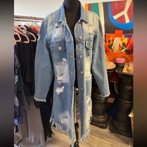 AKIRA Light Blue Ripped Denim Coat